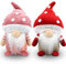 Godeufe 2-teiliges Set Weihnachten Gonk Pilz Zwerge Plüsch Bauernhaus Dekoration Geschenk Handgemachte Elfe Zwerg Skandinavische Tomte für Urlaub Zuhause Geburtstag Tiered Tablett Dekor (Rot und Rosa)