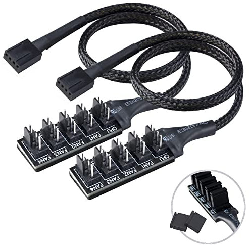 Akasa FLEXA FP5H | PWM Fan Hub | 5 Way Fan PWM Splitter Hub Cable | Black Sleeved Braided Cable | 4-pin | 30 cm | 2 Pack | AK-CBFA08-KT02