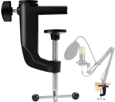 C-Clamp Base Stand Mounting Accessory - Tisch Halterung für Mikrofon Mikrofone mit Einstellbarer Schraube Robuster Metall Befestigungsschelle Hänge Ausleger Scherenarm Ständer Halter Arm Klemme, 1pcs