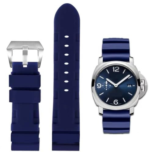 FOUUA Bracelet en Caoutchouc Panerai Bracelet de Montre 22mm 24mm Bracelet de Montre étanche en caoutchouc brossé en Acier Inoxydable Boucle d'Argent Compatible avec Panerai Unisexe