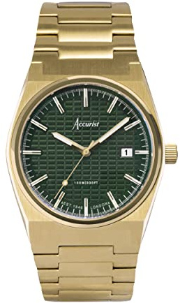 Accurist Origin Mens Analogue Watch 41mm dial Gold Stainless Steel | 100 Metres Water Resistance, date display, ion-plated case