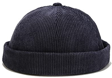 Cord-Mütze ohne Krempe für Unisex, stilvoll, verstellbar, gerollte Manschette, Totenkopfkappe, Hafenmütze, Beanie-Mützen, 99-Marine, Einheitsgröße