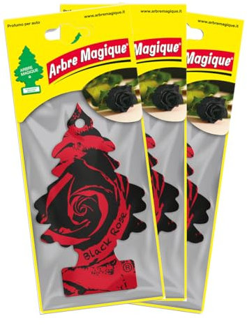Arbre Magique Profumatore Auto Solido da Appendere con Profumo Black Rose e Fragranza a Lunga Durata per Interni ad Azione Deodorante con Aroma Avvolgente - 3 Confezioni Singole