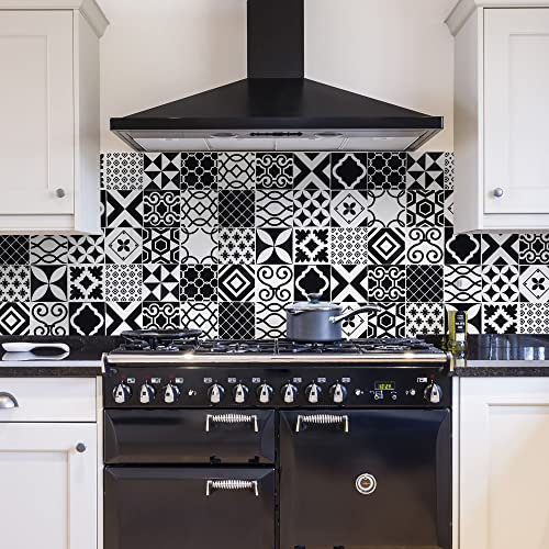 CREARREDA Spritzschutz für Küche, Wandaufkleber schwarze und weiße Fliesen 260x60 cm 100% Made in Italy Küchenrückwand mit ungiftiger