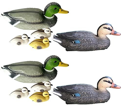 etc-shop Teichenten für Gartenteich Entenfamilie Schwimmente für Teich Stockente Deko schwimmende Teichdeko, mit Verbindungsöse Stabilisierungsgewicht, 2er Set