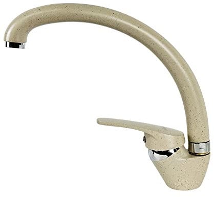 Robinet d'évier de cuisine à canon haute, MOKEKA mitigeur monocommande pour évier - couleur beige peint