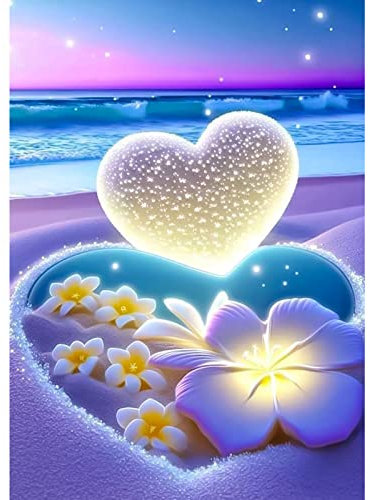 DAERLE Diamond Painting Erwachsene Traumstrand, 5D Diamant Painting Bilder Erwachsene Herz, DIY Diamond Painting Bilder Diamant Malerei Herz und Blume Set 30x40cm für Wanddekoration