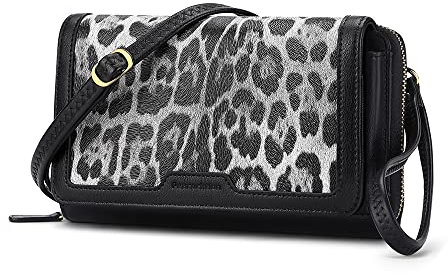 Peacocktion Damen Umhängetasche, Kleine Crossbody Taschen Schultertasche, Handgelenkstaschen Geldbörse mit Crossbody und Handgelenk 2 Riemen, Handytasche zum Umhängen, 04-Schwarz Leopardenmuster