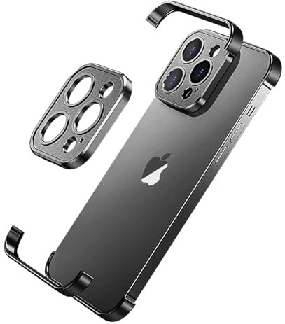 AOPNN Aluminum Metal Frameless Soft Inner Bumper Case with Camera Lens Protector, for iPhone 15 Pro Max,No Back Design Compatible with MagSafe Wireless Charging Black