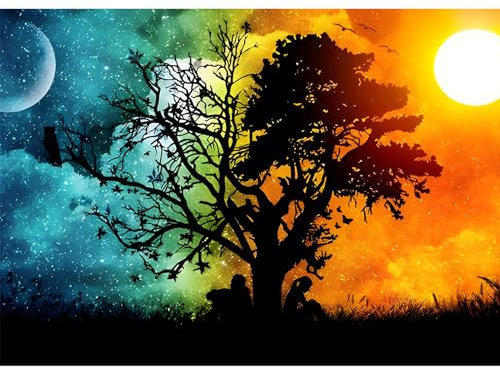 EOBROMD Diamond Painting Landschaft, 5D Diamant Painting Bilder für Erwachsene Tag und Nacht, DIY Diamant Malerei Set für Wanddekoration 30x40 cm