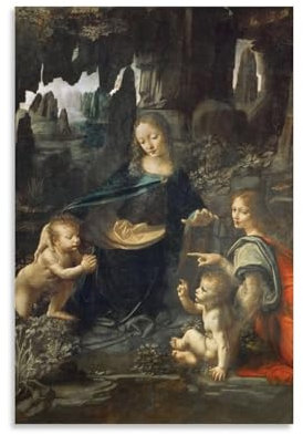 BACION The Virgin of The Rocks Ölgemälde-Reproduktion, Leonardo Da Vinci Wandbild, Dekoratives Gemälde, Wandbild Kunstdruck, Wand-Dekorationen