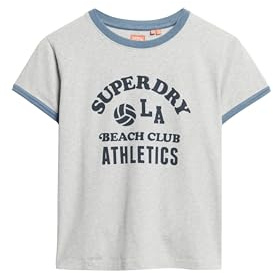 Superdry Damen Athletic Essentials Beach Graphic Ringer T-Shirt Grau Meliert 44