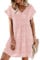 CheChury Femme Ete Chic Robe Bohème T-Shirt Imprimé Fluide Ample Chiffon à Manches Courtes Col en V pour Plage, Rose, XXL