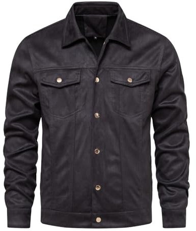 Generic Wildleder Jacke Herren Lose Revers Mit Taschen Langarm Jacke Frühling Herbst Übergangs Casual Jacke Herren Täglich All-Match Einfarbig Jacke Herren D-Dark Grey M