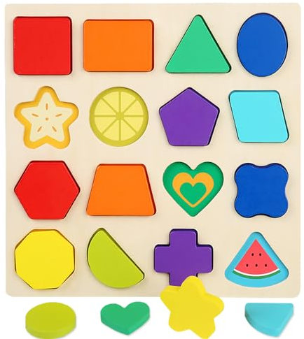Wooden Jigsaw Puzzles for 3 4 5Year Old Kids Numbers & ABC Alphabet Learning Toys - Early Education Toys-Wooden Puzzles Montessori Toys for Girls Boys Gifts. (Shape)