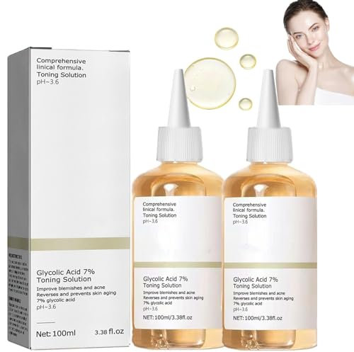 Glycolic Acid 7 Toning Solution, 2Pcs 100ML Ordinary Toning Solution, Exfoliate, Brighten and Rejuvenate Your Skin, Facial Exfoliation Astringe Pores