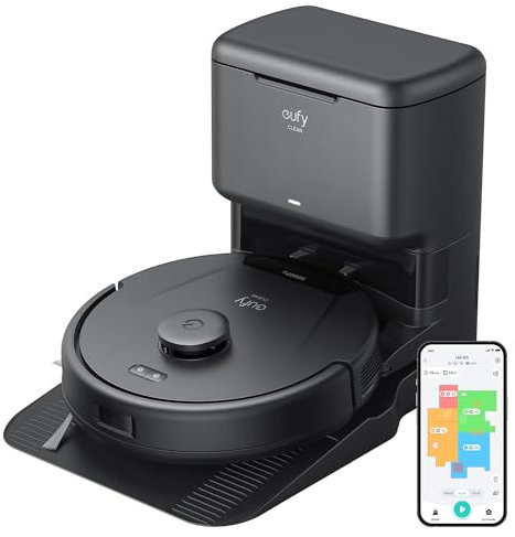 eufy L60 Robot Vacuum Cleaner with Self Empty Station, Hair Detangling Technology, Up to 60 Days of Hands Free Cleaning, Ultra Strong 5,000 Pa Suction to Remove Hair, Dust(Renewed)