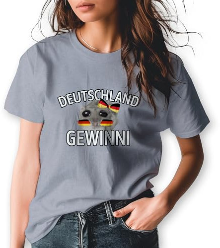 T-Shirt „Deutschland Gewinni“ - lustiges Unisex Hamster-Shirt mit EM-Deutschland-Hamsti-Aufdruck - Print Shirt für Damen & Herren - Lifestyle Streetwear, Grau, Gr. XL