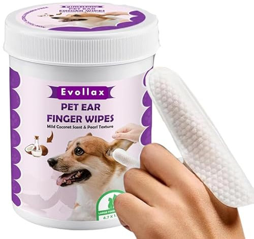 Evollax Dog Ear Cleaner Finger Wipes – Ultra Big Dog Ear Wipes Gently Clean Ear Wax & Dirt | Ear Cleaner for Dogs uk | Ear Wipes for Dogs & Cat Ear Cleaner Wipes | Coconut Scent | Ear Cleaner for Dogs
