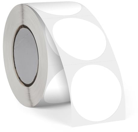 FINDAT 500 Stück Weiß 38 mm Runde Thermo-Etiketten Rolle Selbstklebende Drucker Etiketten Kreis Vinyl Wasserdichtes Klebepunkte Aufkleber für Büro Logo Design QR Versand