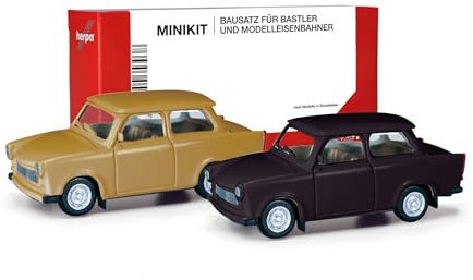 Herpa Modellbausatz MiniKit Trabant 601 Limousine, Miniatur im Maßstab 1:87, Sammlerstück, Kit für Modellbau, Kunststoff, Farbe: samtocker/rallyeschwarz