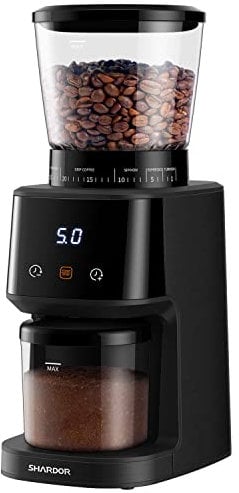 SHARDOR KaffeemüHle, 31 Stufen GleichmäßIges, Feines Mahlen Einstellbar KaffeemüHle Elektrisch, Kegelmahlwerk FüR Espressomaschinen, Antistatisch, 165 W, LED, coffee grinder, 31 steps Even, Fine