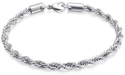5,6mm rope bracelet for mens (5mm, Silver)