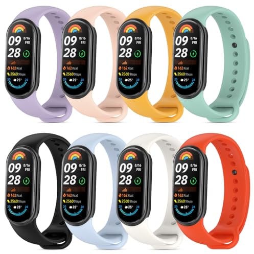 CHANRASI 8 pezzi Cinturino Compatibile con Xiaomi Mi Band 10/9/Xiaomi Mi Band 8,Cinturino Sportivo in Silicone Morbido per Xiaomi Mi Band 10/9 Uomini Donne
