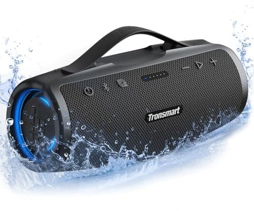 Tronsmart Mirtune S100 Cassa Bluetooth Portatile 50W, Bassi Potenti e Alti Chiari, Manico Retrattile, 20 Ore di Riproduzione, Impermeabile IPX7, Equalizzatore Personalizzato e Powerbank