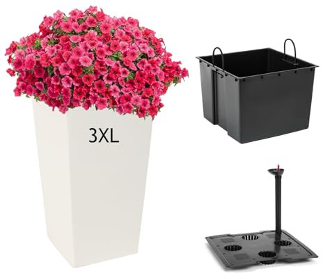 MELTOM XXXL Pflanzkübel mit Bewässerungssystem aus Kunststoff in Hochglanz Farbe: Creme mit Herausnehmbaren Einsatz, BxTxH in cm: 39 x 39 x 75 cm