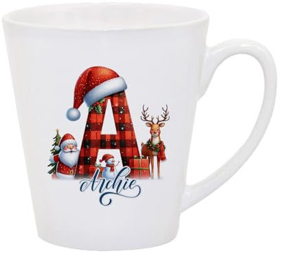 Getagift Personalised Christmas Alphabet Letter, Initial with Name, Xmas, Secret Santa Alphabet, Coffee Mug, Latte Mug. (12 oz)