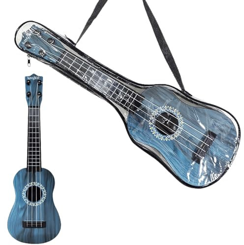PLUSHCEWT Kinder Gitarre Ukulele Instrumente, 42cm Akustische Spielzeuggitarre mit 4 Verstellbaren Saiten, Kinder Spielzeug Musikalische Ukulele Gitarre Cartoon Mini Kindergitar (Blau)