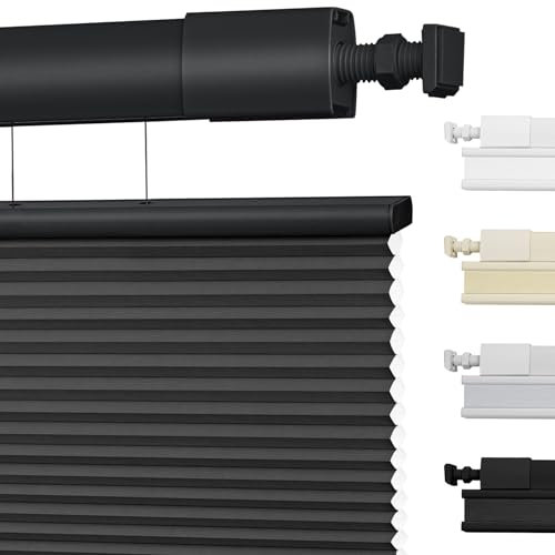 Kabellose Lichtfilter-Waben-Jalousien für Fenster, von oben nach unten nach oben, zelluläre Lampenschirme für Heimbüro, ohne Bohren, Schwarz, 66 cm B x 183 cm H