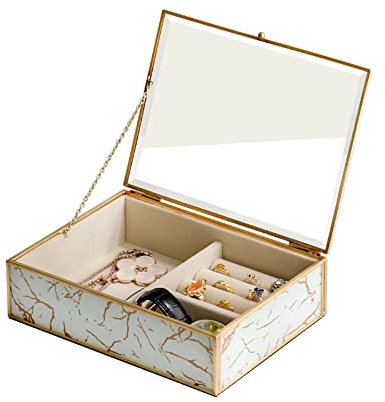 GSZCCZS Boîte à Bijoux de Luxe légère, boîte à Bijoux en Verre en Laiton pour Femmes, présentoir de Rangement pour Organisateur de Bijoux pour Boucles d'oreilles, Bracelets, bagues, Montres
