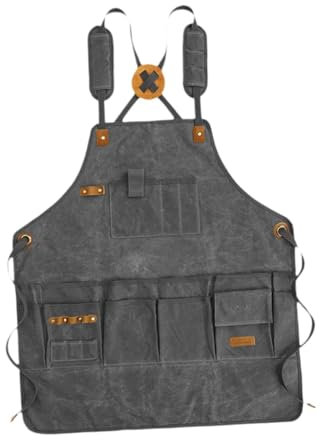 Sharplace Arbeitsschürze, Werkzeugschürze, multifunktional, wasserdicht, mit Kreuzrücken, verstellbare Schultergurte für gewerbliche Holzbearbeitung, Schmied, Grau