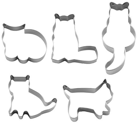 Edelstahl niedliche Katze Keksform, 5 Stück, DIY Kuchen Schokolade Pfannkuchen Stanzen Backen Form Werkzeug für Theme Party