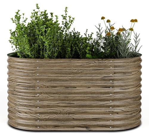 blumfeldt High Grow Hochbeet, Ergonomisches 913 L Ovales Beet In Holzoptik, Wetterfestes Metall Für Blumen, Kräuter & Gemüse – Rostbeständiger Stahl Mit Offener Bodenstruktur & Einfache Montage