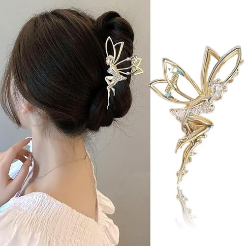 Pinces à cheveux dorées avec strass pour filles, pinces à cheveux en métal, épingles à cheveux en cristal pour cheveux épais, elfe et requin, accessoires de cheveux pour femme