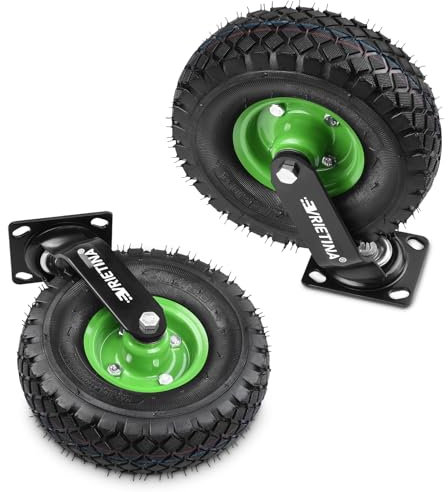 2 Stück Lenkrolle Set Ø 250 x 90 mm Rad, Ruhig Luftrad auf Stahlfelge Schwartz mit Stoßdämpfung, Bollerwagen & Transportwagen Kit