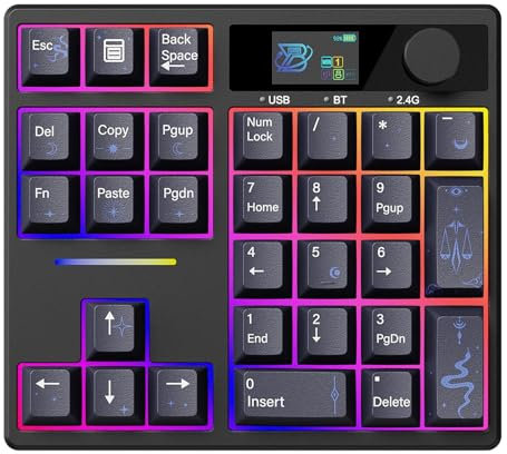 ZMX X BOYI TD31Pro Mechanischer Numpad, Hot Swap, kabellos, BT5.0/2,4 GHz/Typ-C, kabelgebundene Nummernblock mit Bildschirm und Knopf, 30 Tasten, PBT-Tastenkappen, RGB-Gaming-Makro-Nummernblock für PC