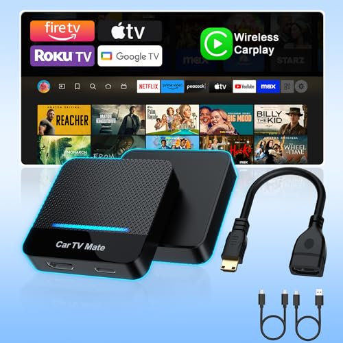Car TV Mate 2025 Built-in Wireless CarPlay Adapter, Fire TV Stick Converter for Car Plug & Play, Stable Fast, No Latency, HDMl Multimedia Adapter with Factory Wired CarPlay