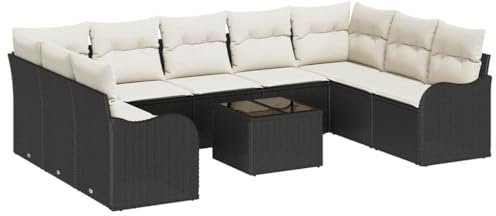 vidaXL Gartensofa-Set 10 pcs Schwarz Poly-Rattan, Garten und Terrasse, modularer Stil, langlebiges Rattan Sofa, Outdoor Möbel Set für Entspannung auf der Terrasse