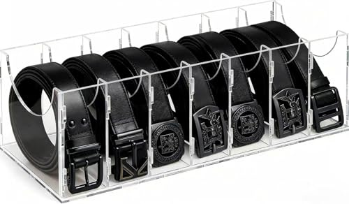 Fhmidic 7 Fächer Gürtel Organizer, Acryl Gürtel Aufbewahrungshalter für Closet Drawer, Klar Krawatte und Gürtel Display Case Halter für Accessoires Krawatte Uhren