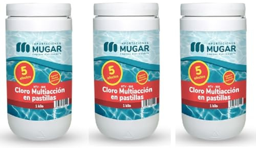 Mugar- Cloro Mini Pastillas 5 Acciones 1kg en Pastillas de 20 Gramos para Mini Piscinas- Paquetes 1-2-3-4kg (3)