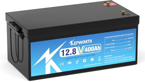 KEPWORTH Lithium Batterie 12V 400Ah 5120Wh LiFePO4 Deep Cycle Batterien, 200A BMS, perfekt für Wohnmobil,Solarpanel Kit,Boot,Solaranlage Komplettset