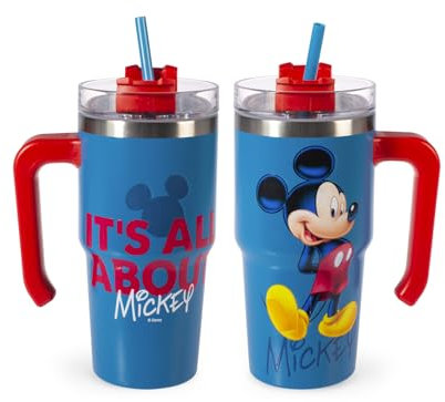 H&H Tazza Termica con Cannuccia Mickey All About – Tumbler Termico 0,6L, in Acciaio Inox | Isolamento Termico Doppia Parete | Riutilizzabile, Antigoccia, Ideale per Scuola, Ufficio, Sport e Viaggi