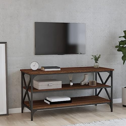 WHOPBXGAD TV Stand Brown Oak Finish 100x40x50 cm Media Cabinet with Industrial Style Frame, Sturdy Iron Construction & Ample Storage Space for Living Room, Holzwerkstoff Shelf for TV & Decor