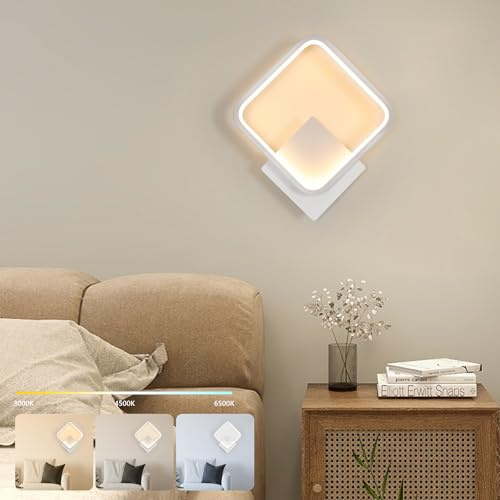 Dorlink Led Wandleuchte Innen,Quadraten Wandlampe Moderne Wandlampe Schlafzimmer,17W 3 Farbtemperatur Dimmbar 3000k/4500k/6500k Nachttischlampe,Led Wandleuchte Innen für Nachttisch,Flur,Wohnzimmer