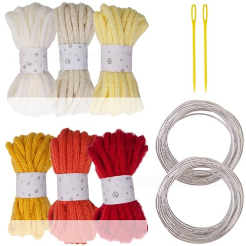 6 rollos de cuerda trenzada hueca de 7 mm, 5 metros, cuerda de poliéster de varios colores para manualidades, tejer y decoración del hogar, cuerda trenzada hueca