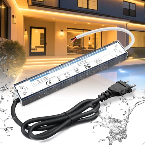 BRIMETI LED Trafo 12V 200W Wasserdicht IP67 Outdoor LED Netzteil 16.6A Mit Stecker Treiber Transformator AC 230V auf DC 12V Außenbereich Dünner Schaltnetzteil Kompakter Konstantspannung für Streifen